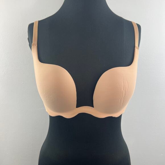 MySkins Nude Lingerie NWT Plunge Bra Back Closure Scalloped 06 Caramel 38D NEW - Picture 2 of 6